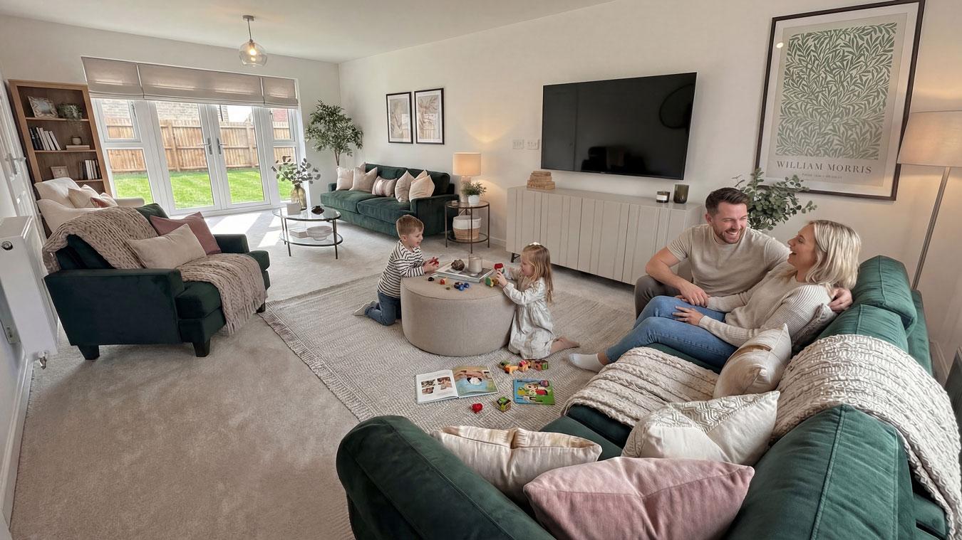 Sheringham (Alston) - living room with family