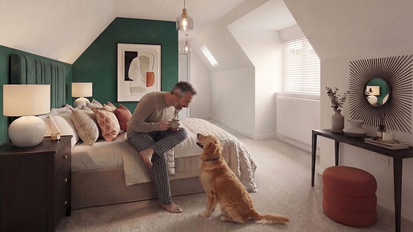 Sheringham (Alston) - master bedroom with dog